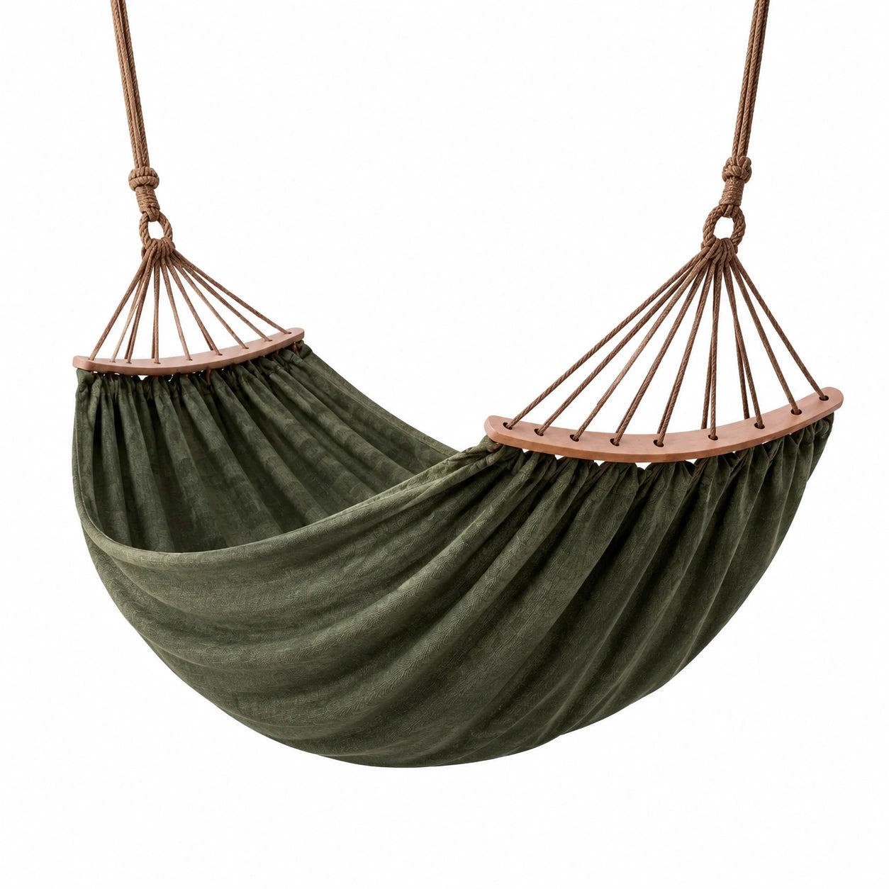 Hamac en Toile de Coton Vert avec Barres en Bois