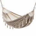 Hamac en coton avec détails en macramé beige