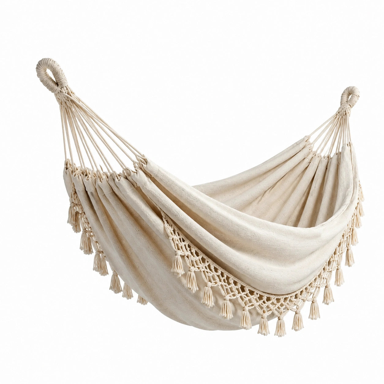 Hamac en coton beige avec franges