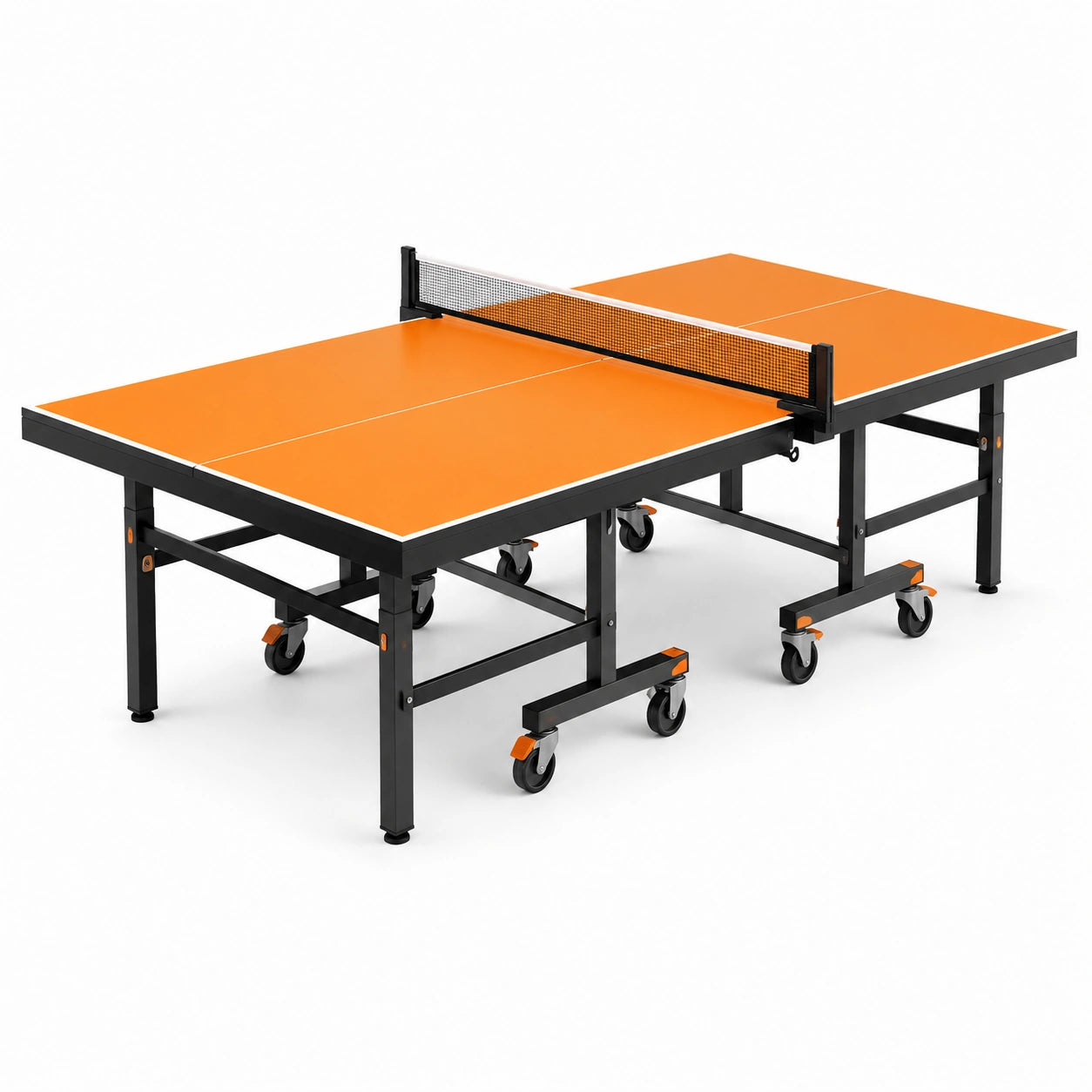 Table de ping-pong intérieur en MDF orange pliable avec roulettes