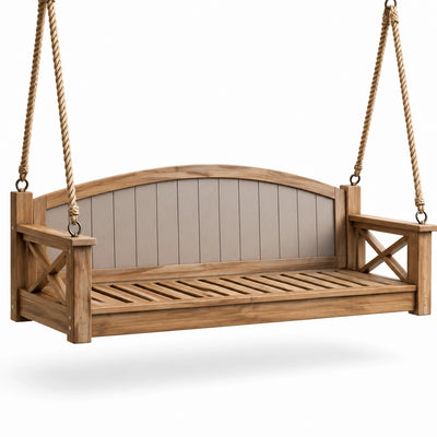 Balancelle en bois de teck et corde beige