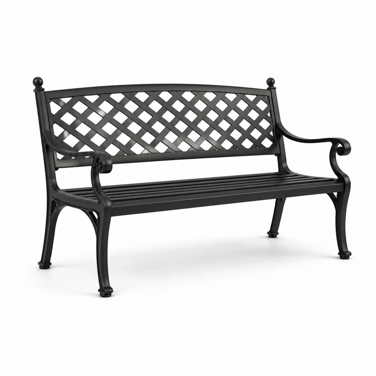Banc de jardin en métal noir avec dossier ajouré 127 cm