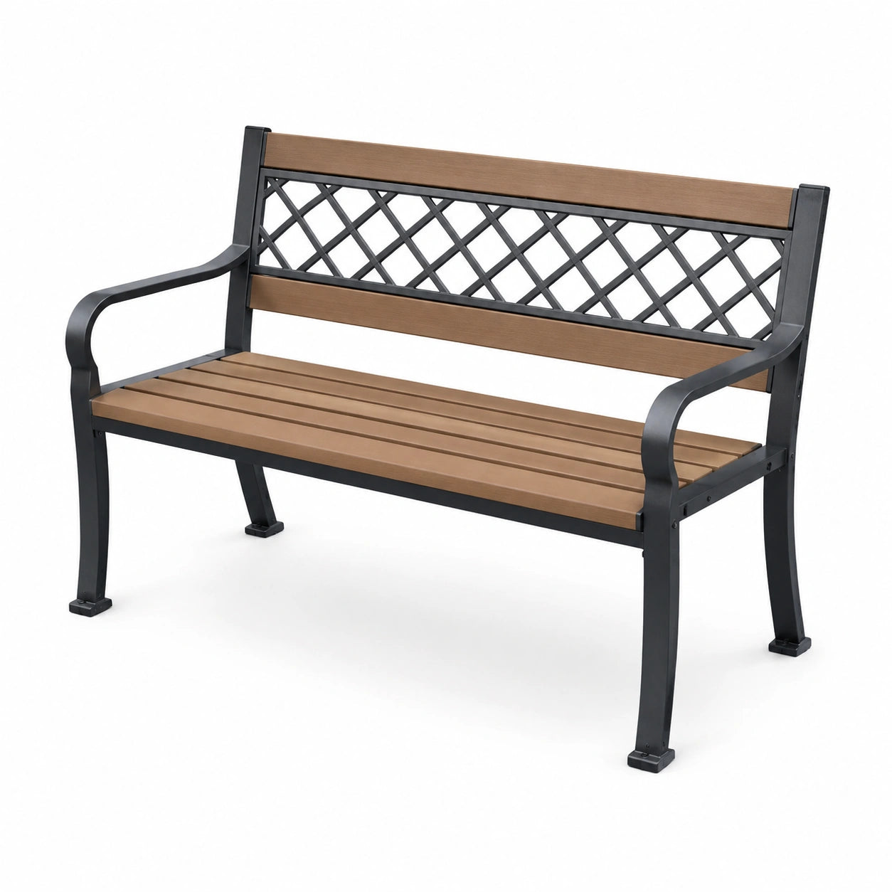 Banc de jardin en bois composite et métal noir 125 cm