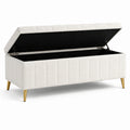 Banc de rangement en tissu polyester blanc avec pieds en métal doré