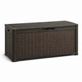 Coffre de rangement extérieur en résine tressée polypropylène chocolat 123x53x57 cm