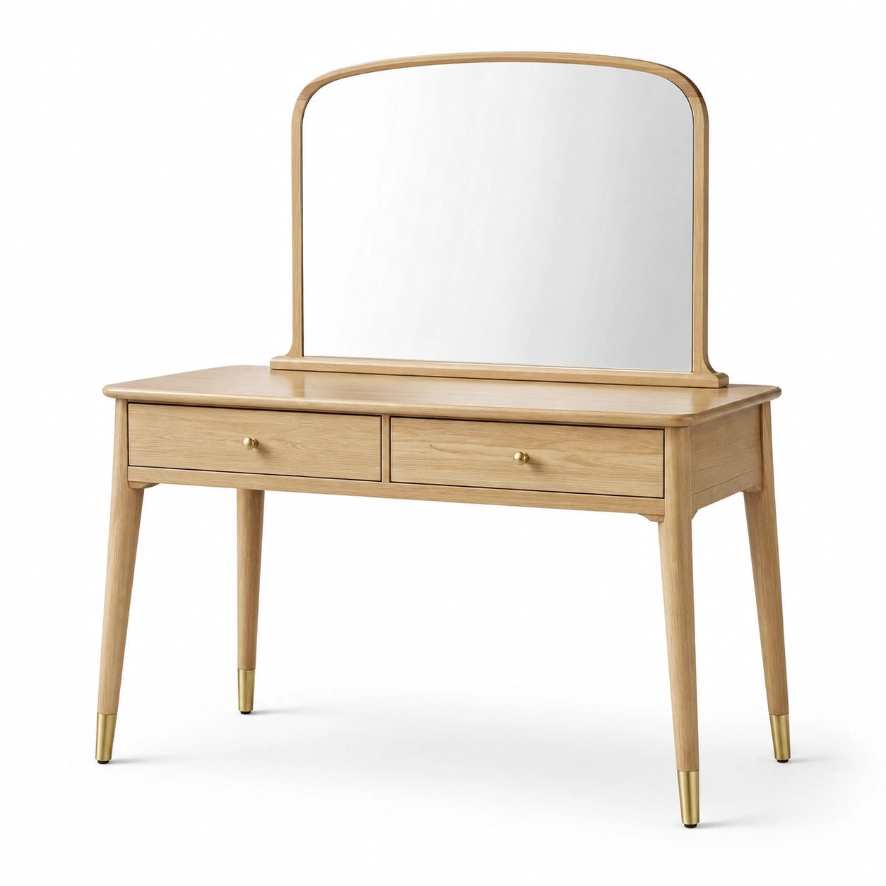 Coiffeuse en bois de chêne avec miroir et deux tiroirs 120cm