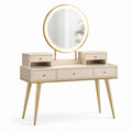 Coiffeuse avec miroir LED rond et tiroirs en bois et métal