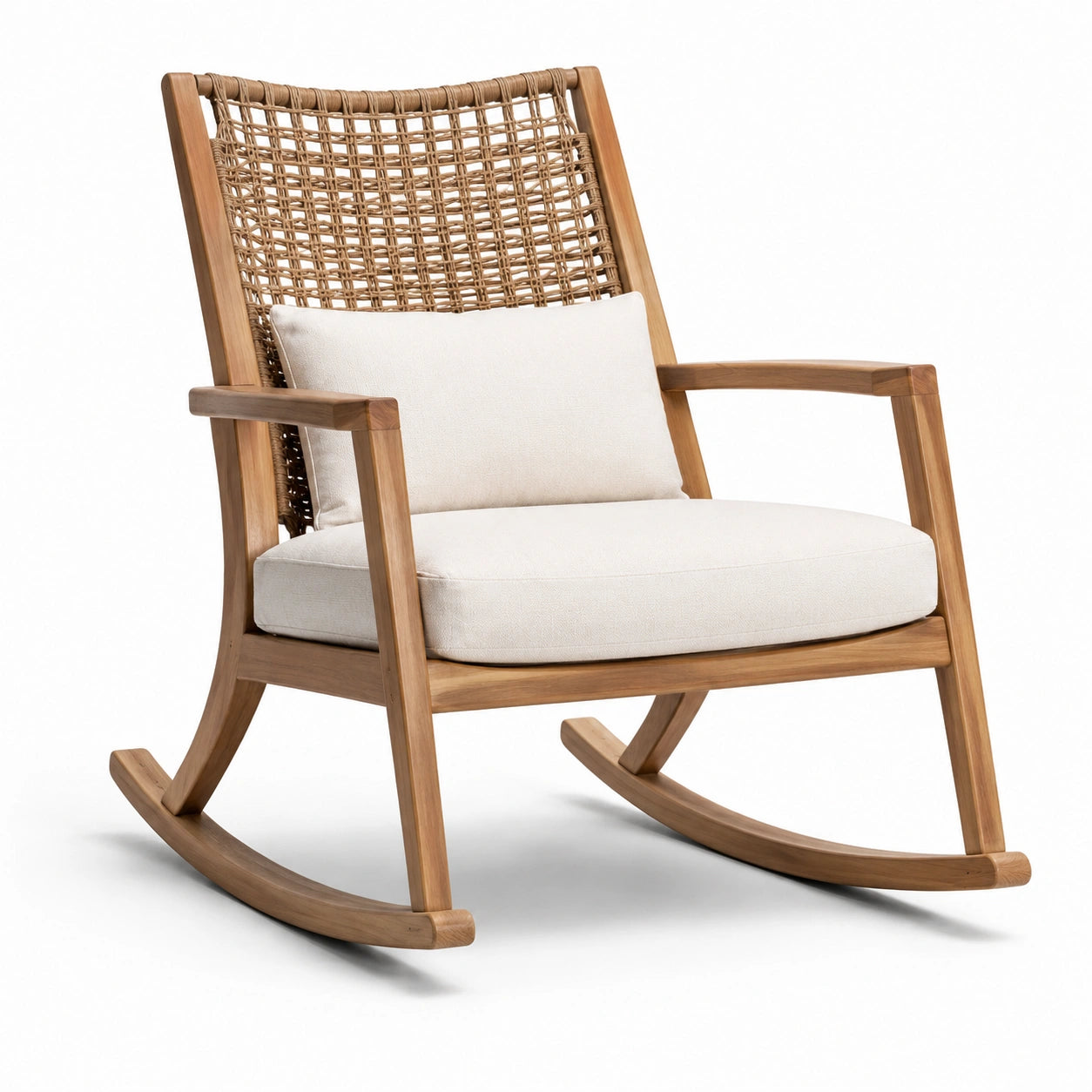 Fauteuil à bascule en bois d'acacia et corde tressée