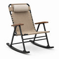 Chaise à bascule en toile avec cadre en métal et accoudoirs en bois