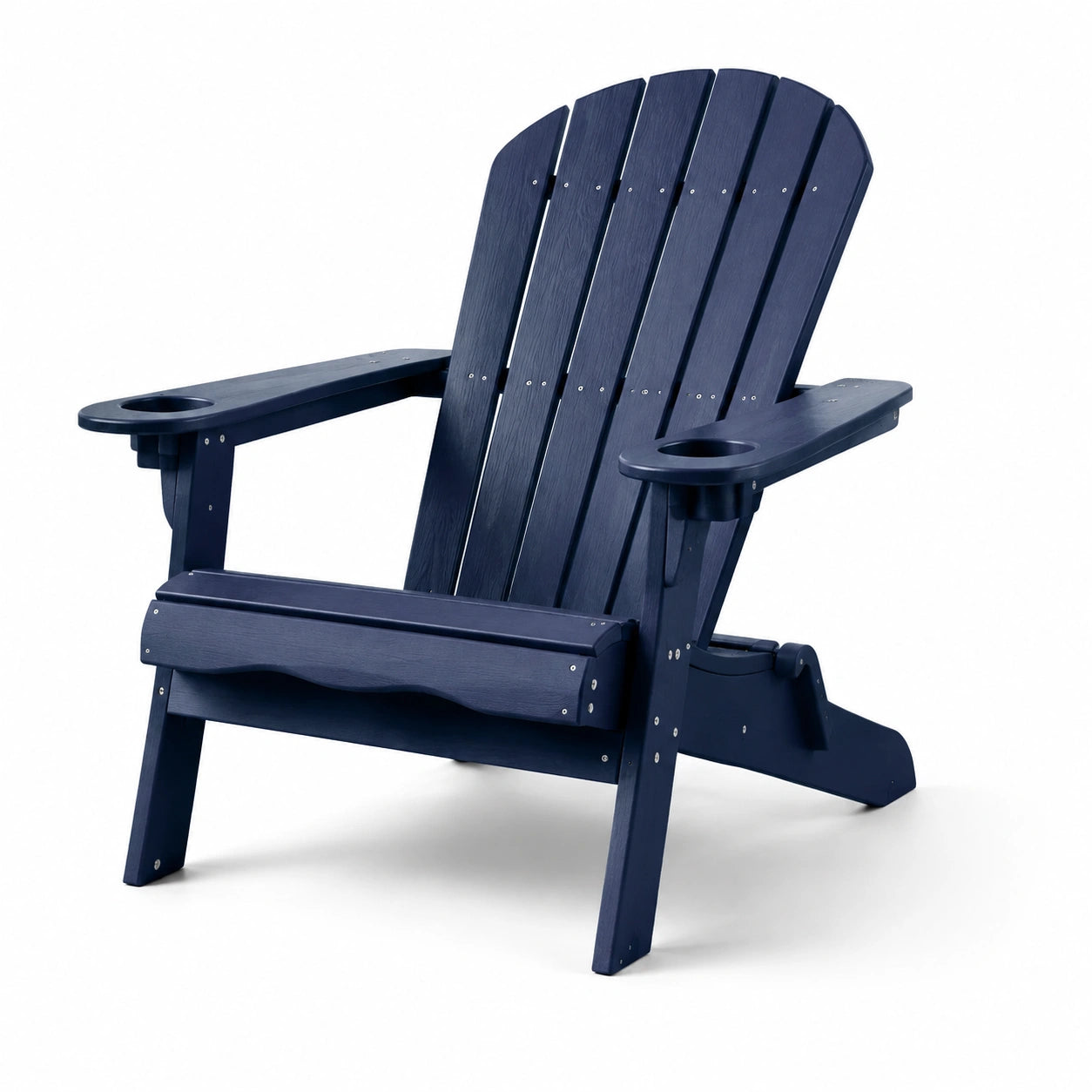 Chaise Adirondack en plastique bleu avec porte-gobelets
