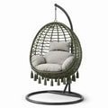Chaise suspendue en osier avec coussins en polyester, vert olive